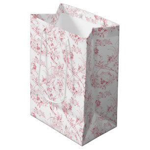 Sacola Para Presentes Média Vintage com fantasia floral francesa toile-pink 