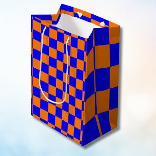 Sacola Para Presentes Média Vintage do Quadro de Controlo Laranja Neon Azul