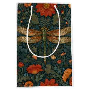Sacola Para Presentes Média Vintage dragonfly orange floral verde-floral boho