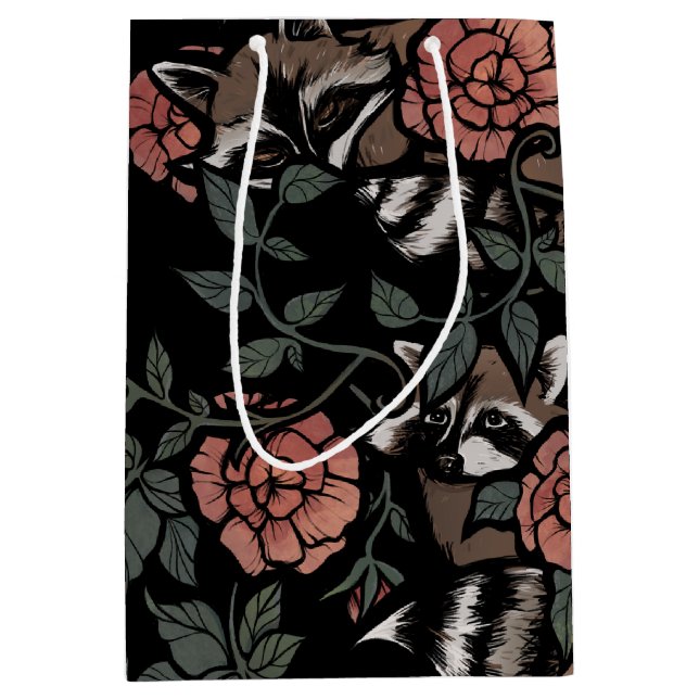 Sacola Para Presentes Média Vintage Dusty Rosa Raccoons (Frente)