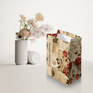 Sacola Para Presentes Média Vintage Floral Birthday Gift Bag