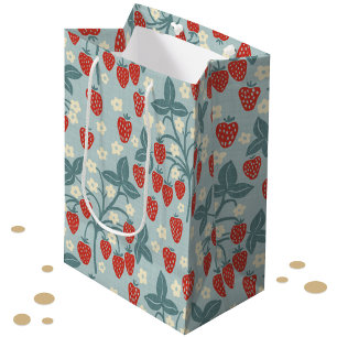 Sacola Para Presentes Média Vintage Floral Botânico Cottagecore de Morango