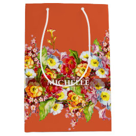 Sacola Para Presentes Média Vintage Floral Primavera Primroses Chic Terracotta