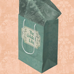 Sacola Para Presentes Média Vintage Fumê Verde Pinheiro Damask Personalizado