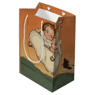Sacola Para Presentes Média Vintage Halloween Crianças Voando Morcegos Persegu