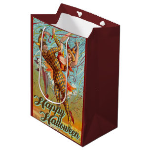 Sacola Para Presentes Média Vintage Happy Halloween Dancing in Jester Costume
