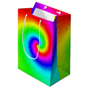 Sacola Para Presentes Média Vintage Hippie Boho Tie Dye Psychedelic Twirl