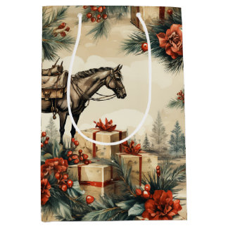 Sacola Para Presentes Média Vintage Horse Western Cowboy Natal