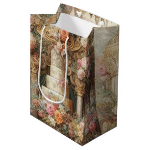 Sacola Para Presentes Média Vintage Máxima de Casamento Floral Decoupage