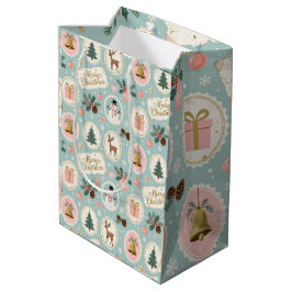 Sacola Para Presentes Média Vintage Merry Christmas Pattern Wrapping Paper