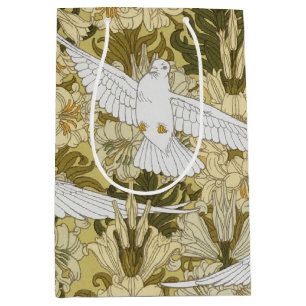 Sacola Para Presentes Média Vintage padrão floral Dove & Lily em verde sálvia