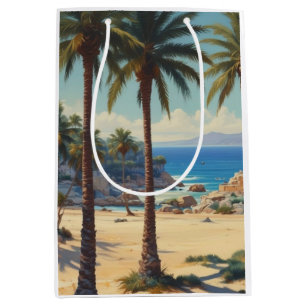 Sacola Para Presentes Média Vintage Palm Trees Cote D'Azur Viagem