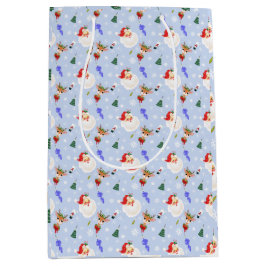 Sacola Para Presentes Média Vintage Papais noeis E Reindeer Christmas