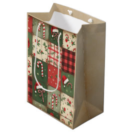 Sacola Para Presentes Média Vintage Patchwork Quilt Christmas Gift Bag