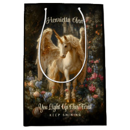 Sacola Para Presentes Média Vintage Pegasus Fantasy Forest Unicorn Whimsical