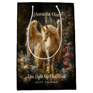 Sacola Para Presentes Média Vintage Pegasus Fantasy Forest Unicorn Whimsical