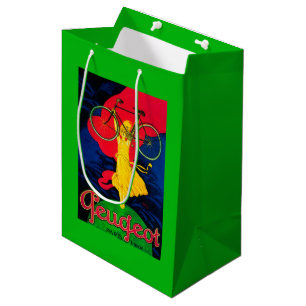 Sacola Para Presentes Média Vintage PosterEurope da bicicleta de Peugeot