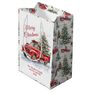 Sacola Para Presentes Média Vintage Red Truck Natal