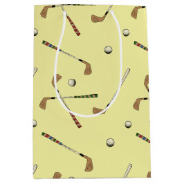 Sacola Para Presentes Média Vintage Retro Golf Golfer Club Ball Padrão Amarelo
