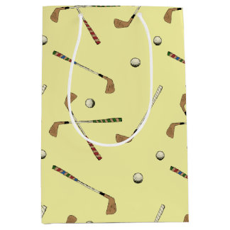 Sacola Para Presentes Média Vintage Retro Golf Golfer Club Ball Padrão Amarelo