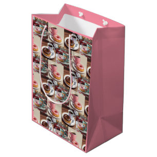 Sacola Para Presentes Média Vintage Rosquinha e Café Aniversário