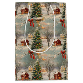 Sacola Para Presentes Média Vintage Rustic Christmas Holiday
