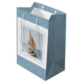 Sacola Para Presentes Média Vintage Sailboat Watercolor | Coastal Gift Bag