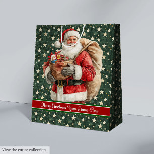 Sacola Para Presentes Média Vintage Santa Claus Holiday Bag Gift Nome Personal