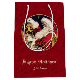 Sacola Para Presentes Média Vintage Santa Claus, Nome Personalizado Natal