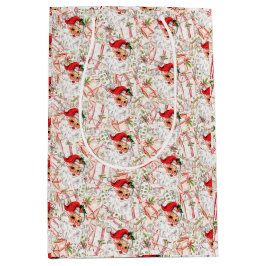 Sacola Para Presentes Média Vintage Santa Gift Bag, Classic Christmas Holiday