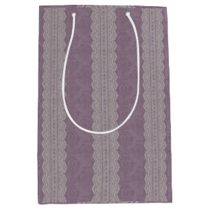 Sacola Para Presentes Média Vintage Smokey Mauve Lace e Damask