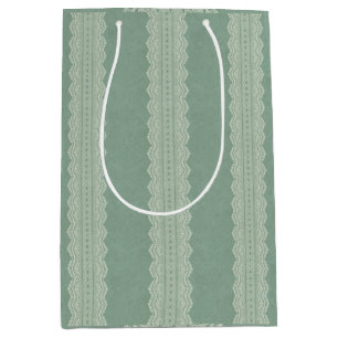 Sacola Para Presentes Média Vintage Smokey Pine Green Lace and Damask