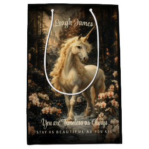 Sacola Para Presentes Média Vintage Snowy Woodland Fantasy Forest Unicorn