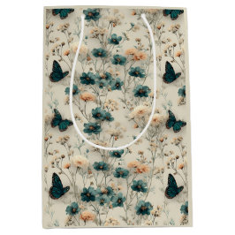 Sacola Para Presentes Média Vintage Spring Flowers and Butterflies