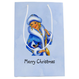 Sacola Para Presentes Média Vintage Sra. Claus Watercolor Natal Personalizada
