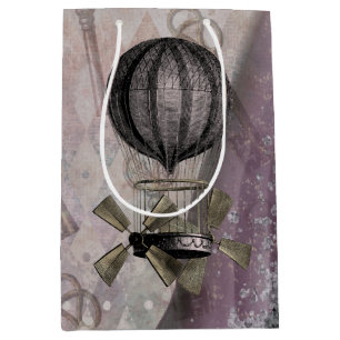 Sacola Para Presentes Média Vintage Steampunk Glam Purple Airship