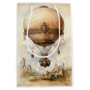 Sacola Para Presentes Média Vintage Steampunk Hot Air Balloon