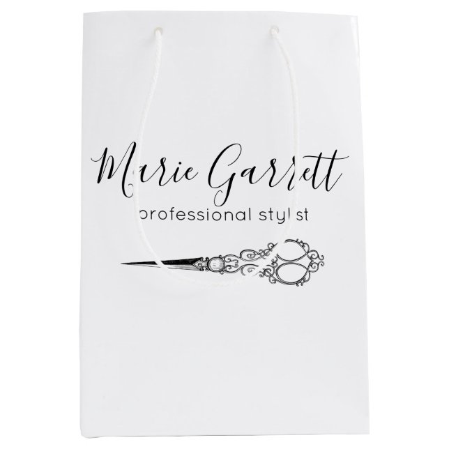 Sacola Para Presentes Média Vintage Tesoura Salon (Frente)