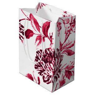 Sacola Para Presentes Média Vintage Toile floral No.2 do vermelho de cereja