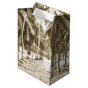 Sacola Para Presentes Média Vintage tropical das palmeiras
