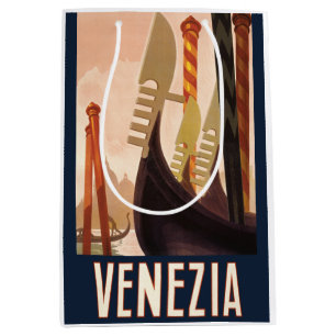 Sacola Para Presentes Média Vintage Veneice Itália Gondola Viagem