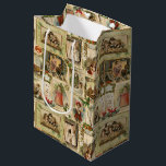 Sacola Para Presentes Média Vintage Victorian Christmas Card Collage<br><div class="desc">Coleção única e festiva de cartões de Natal vitorianos e de elementos decorativos,  com bordos dourados,  que incluem crianças com os seus animais de estimação e brinquedos,  uma coloração acolhedora,  árvores de Natal,  coro de igreja e,  claro,  o velho mundo Pai Natal.</div>
