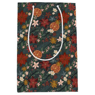 Sacola Para Presentes Média Vintage vitoriosa florais verdes escuros