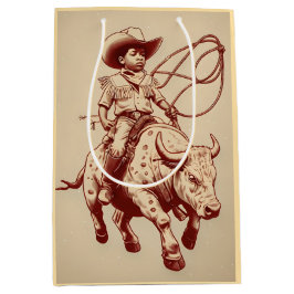 Sacola Para Presentes Média Vintage Western Ride Proud Little Cowboy