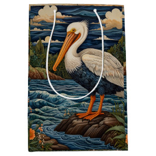Sacola Para Presentes Média Vintage white sea aves-do-mar pelicano