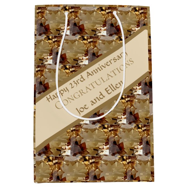 Sacola Para Presentes Média Vinte e Terceiro Aniversário de Casamento, Topaz, (Frente)