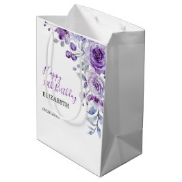 Sacola Para Presentes Média Violet Rosa Greenery Floral Aniversário