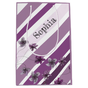 Sacola Para Presentes Média Violetas Selvagens Molhadas Por Aquarelas, Monogra