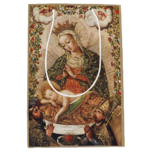 Sacola Para Presentes Média Virgem da Escola Cuzco Adorando o Menino Jesus