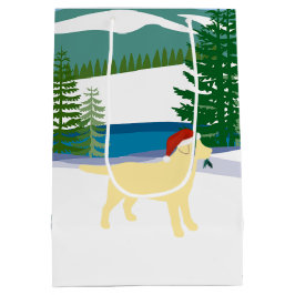 Sacola Para Presentes Média Vista de inverno de Labrador Amarelo